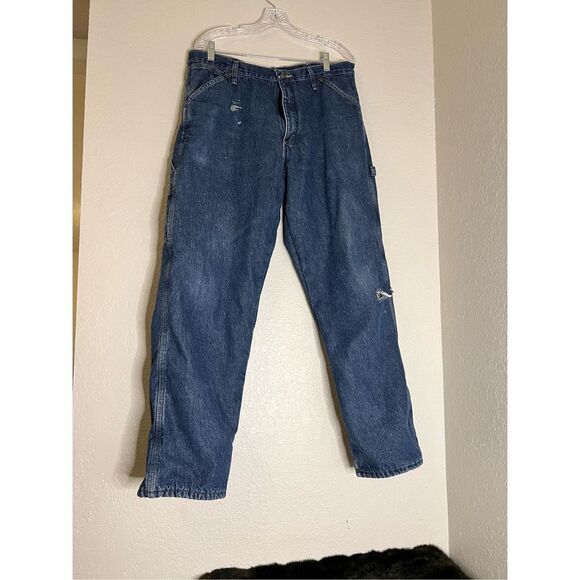 Wrangler, Rugged Wear Red Fleece Lined Jeans Men's Measured 34x32 Blue - Picture 1 of 6